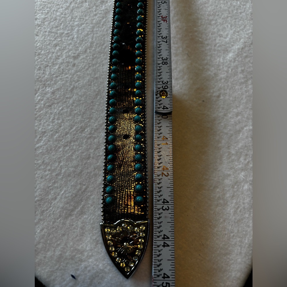 Women’s Angel Ranch Turquoise Studded Western Belt L Rhinestone Buckle Leather - Picture 16 of 16